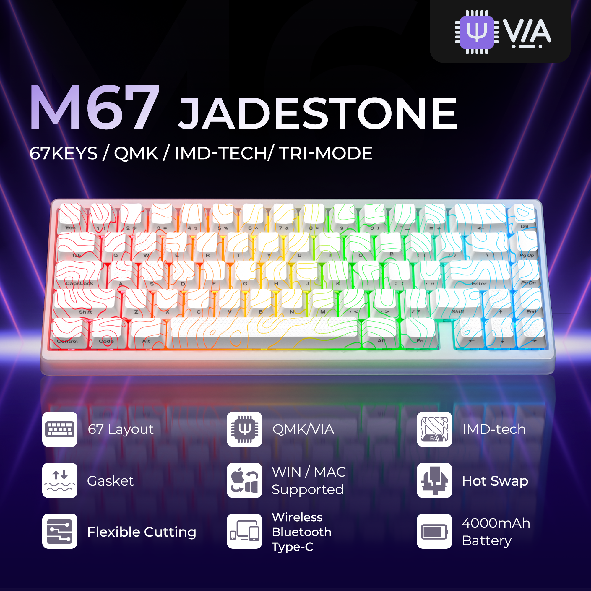 XVX M67 JadeStone Tri-Mode Mechanical Keyboard – Stellar White