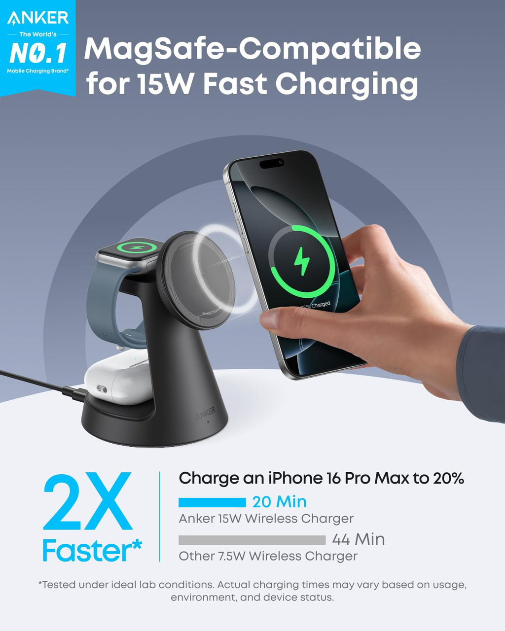Anker MagGo 3-in-1 Wireless Charging Station – Dock Stand for iPhone, Apple Watch & AirPods