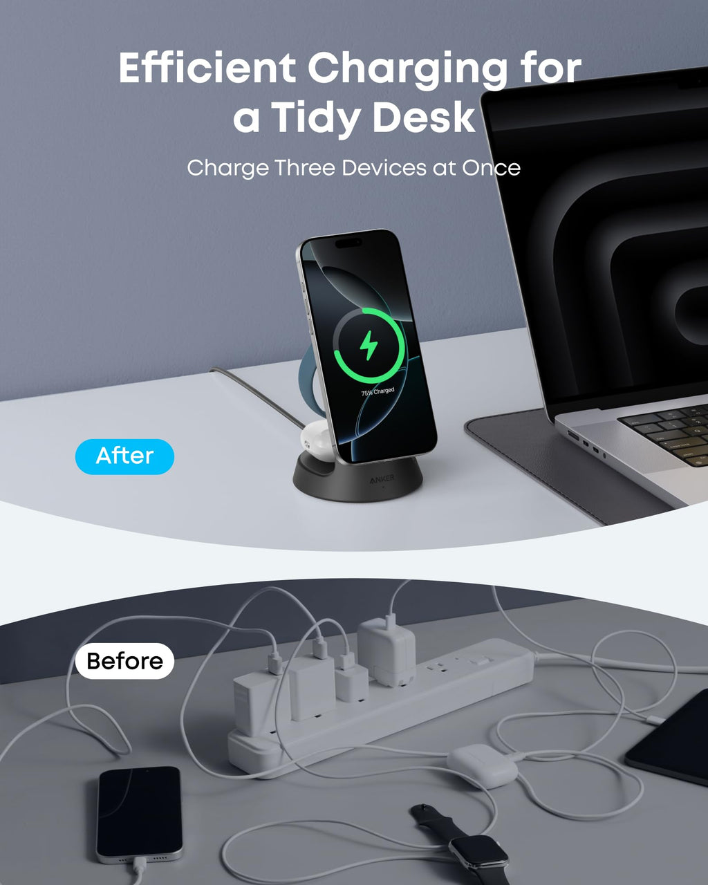 Anker MagGo 3-in-1 Wireless Charging Station – Dock Stand for iPhone, Apple Watch & AirPods