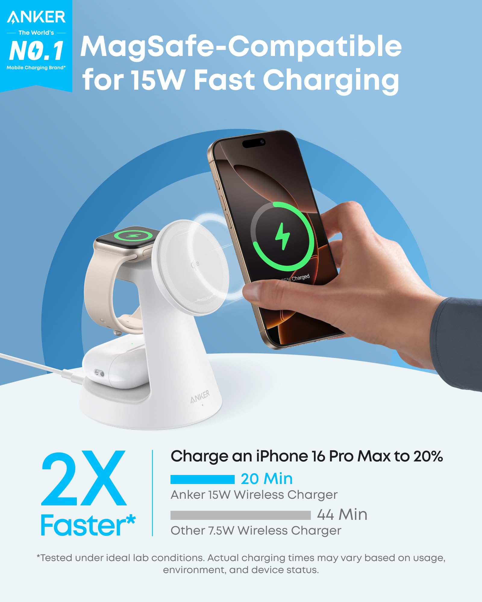 Anker MagGo 3-in-1 Wireless Charging Station – Dock Stand for iPhone, Apple Watch & AirPods