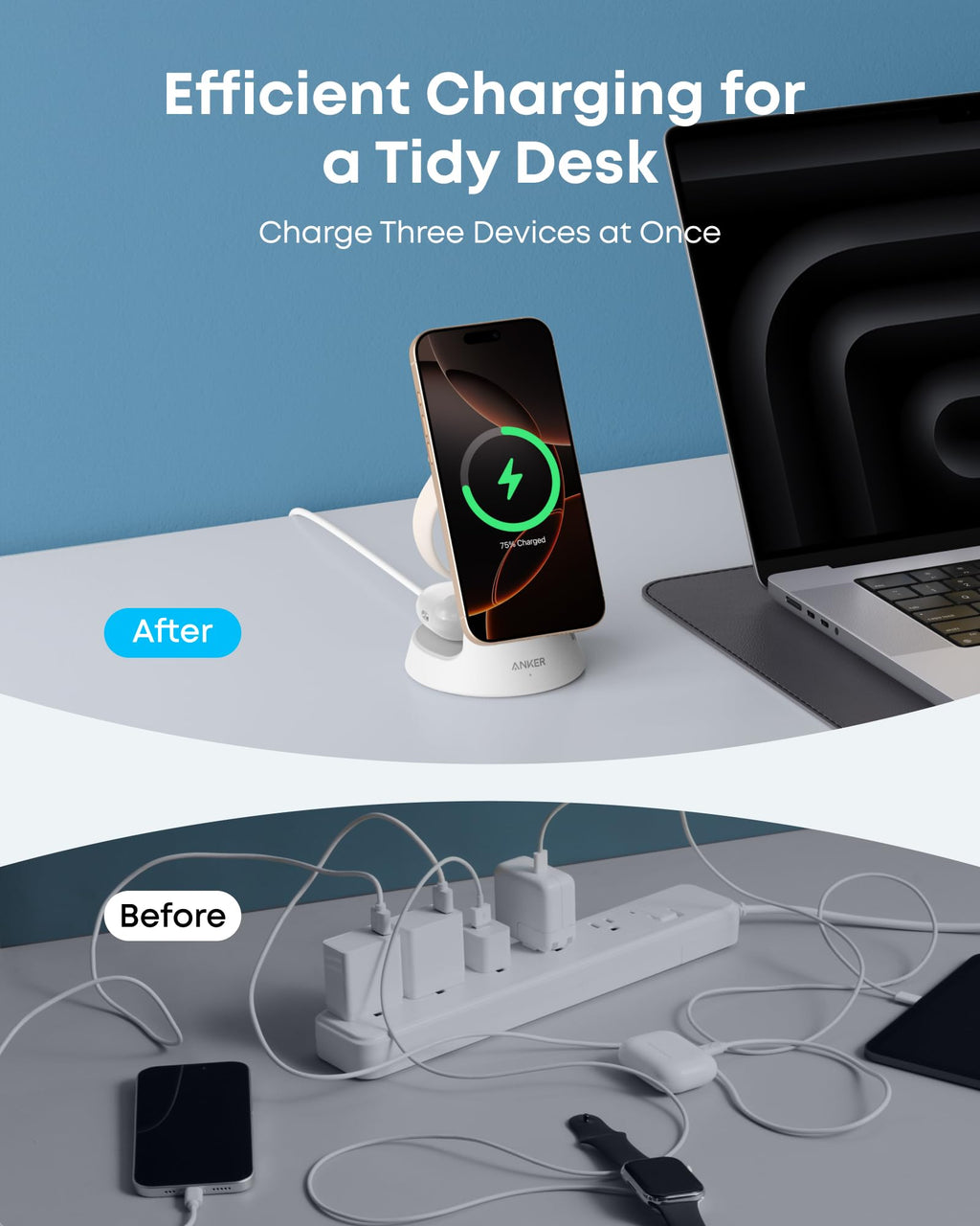 Anker MagGo 3-in-1 Wireless Charging Station – Dock Stand for iPhone, Apple Watch & AirPods