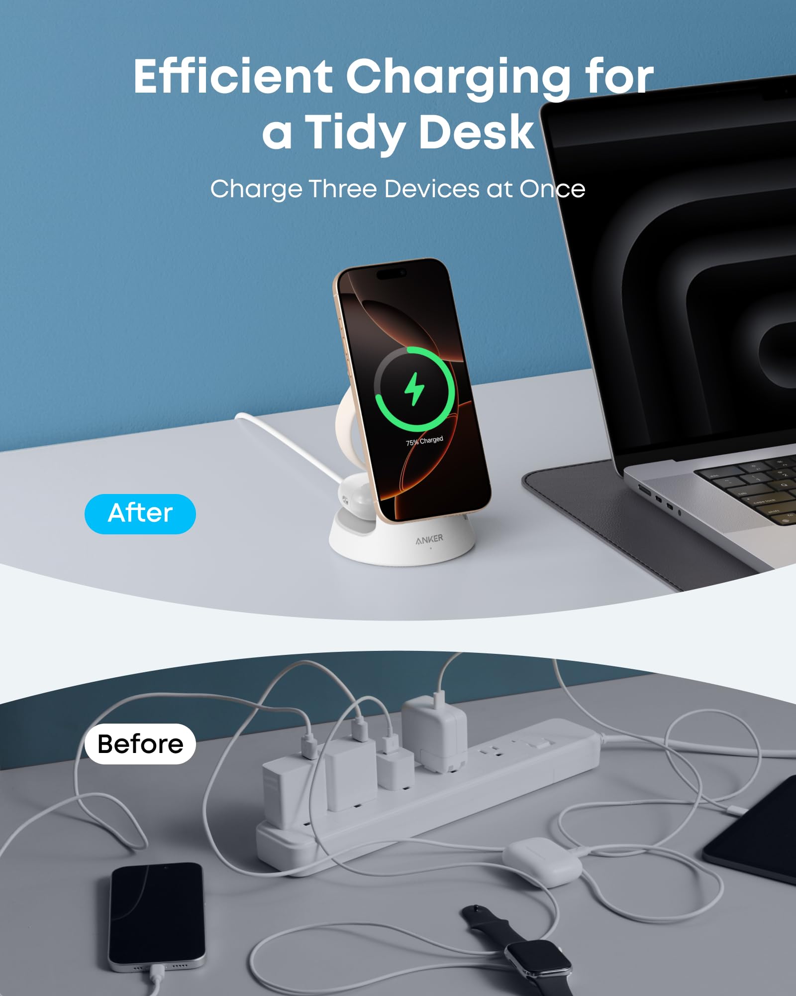 Anker MagGo 3-in-1 Wireless Charging Station – Dock Stand for iPhone, Apple Watch & AirPods