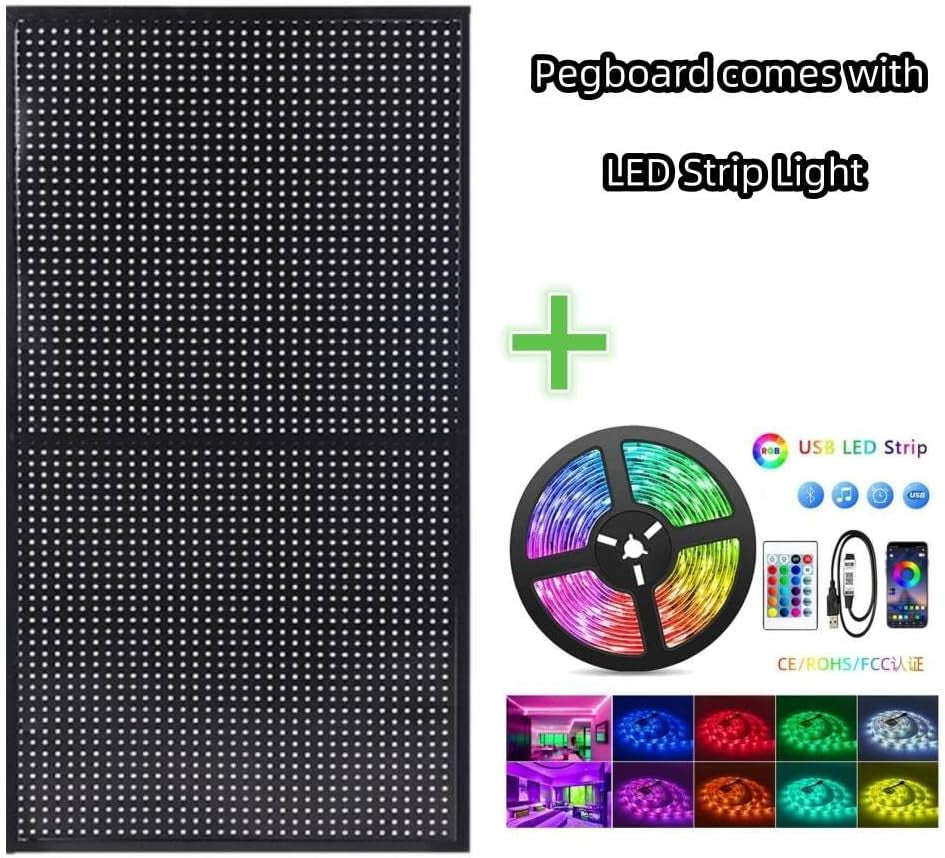 RGB Pegboard Wall Organizer – 2-Pack Gaming Desk Setup with LED Strip Lights