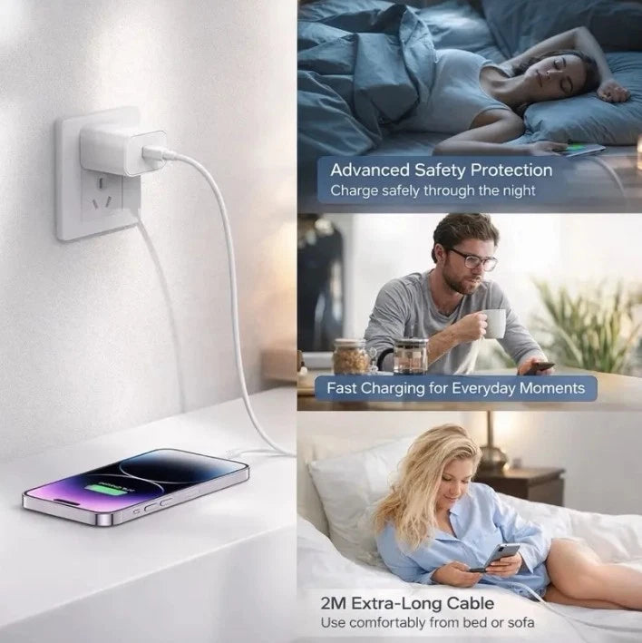 2-Pack 20W PD USB-C to Fast Charger & 6FT Cable Set For iPhone 14/13/1