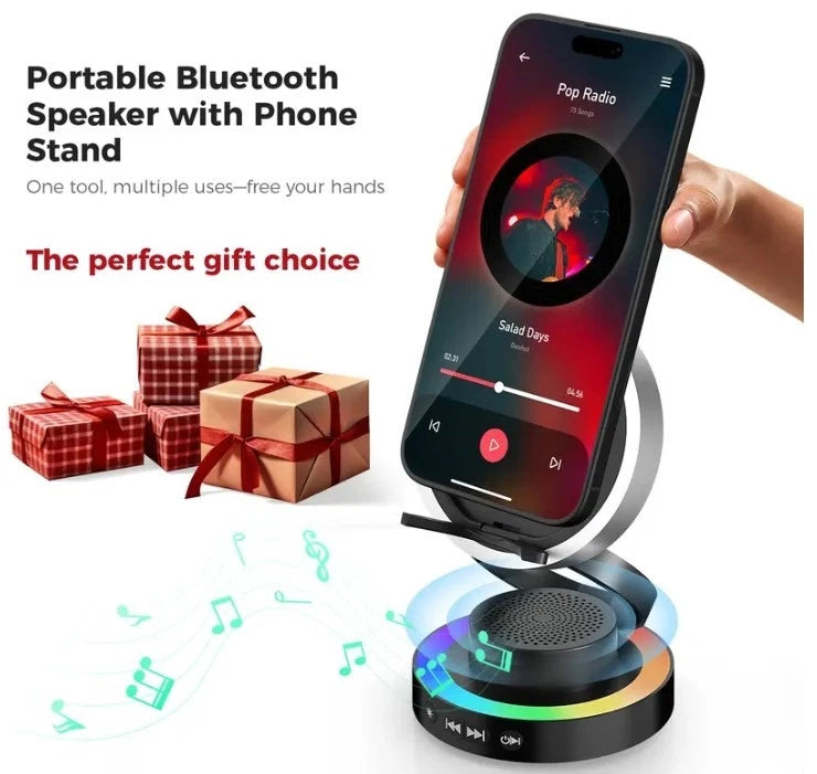 VANOTOM 5-in-1 Wireless Speaker Phone Stand | BT Speaker, Power Bank, RGB Light