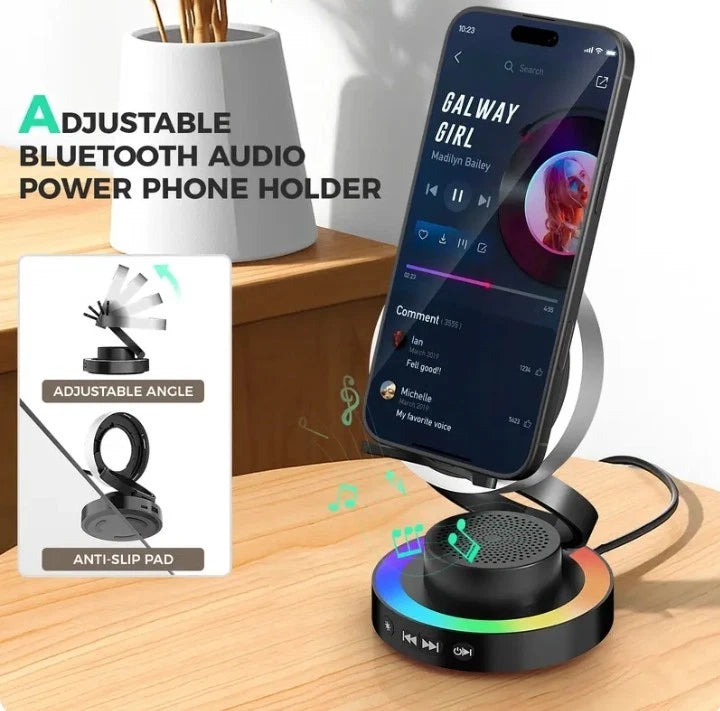 VANOTOM 5-in-1 Wireless Speaker Phone Stand | BT Speaker, Power Bank, RGB Light