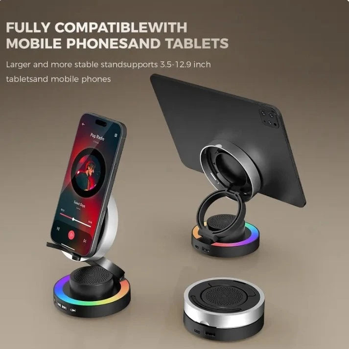 VANOTOM 5-in-1 Wireless Speaker Phone Stand | BT Speaker, Power Bank, RGB Light
