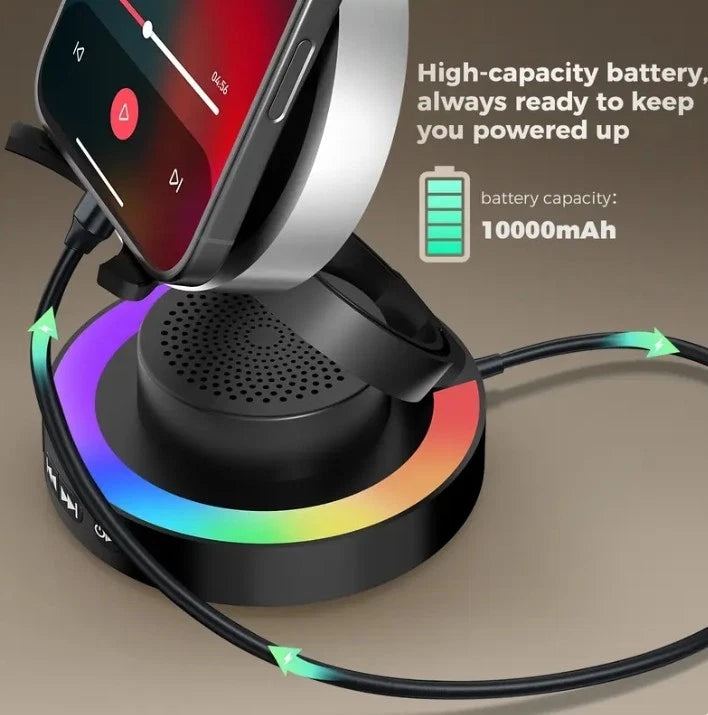 VANOTOM 5-in-1 Wireless Speaker Phone Stand | BT Speaker, Power Bank, RGB Light
