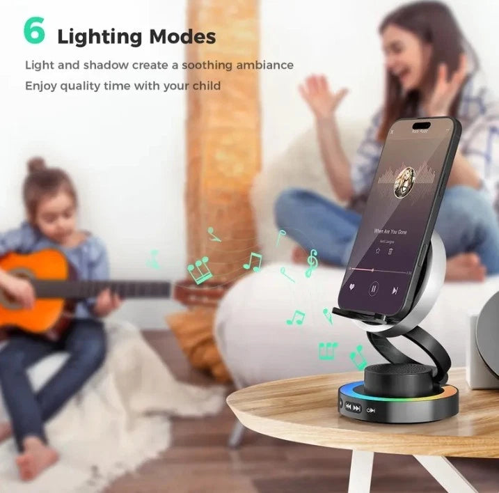 VANOTOM 5-in-1 Wireless Speaker Phone Stand | BT Speaker, Power Bank, RGB Light