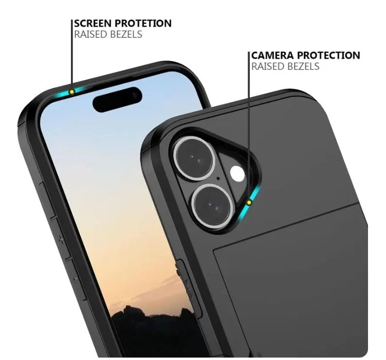 Case for iPhone 17, 16, 15, 14, 13, 12, 11 Case with Card Holder, Heavy Duty and Protective
