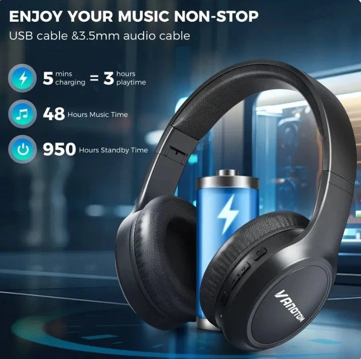 VANOTOM Folding Wireless Headphones Gaming Headset, 1 Piece Foldable Over Ear Wireless Headphones