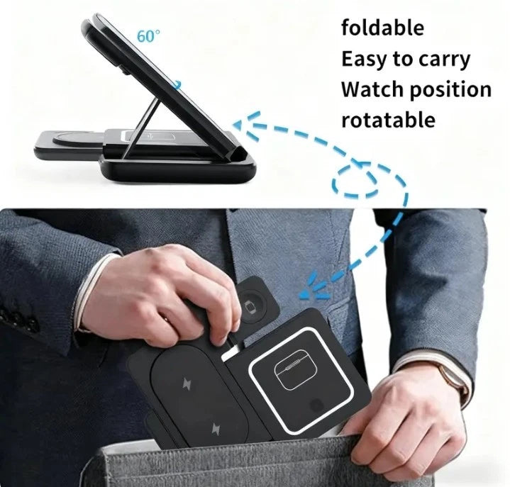 Foldable Wireless Charging Station Charger for Smartphone iPhone 11-17 & watch