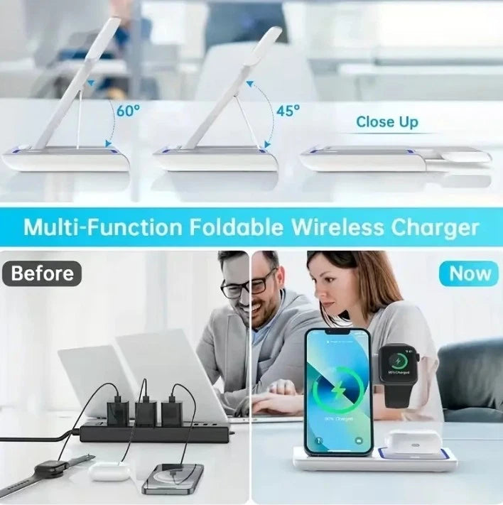 Foldable Wireless Charging Station Charger for Smartphone iPhone 11-17 & watch