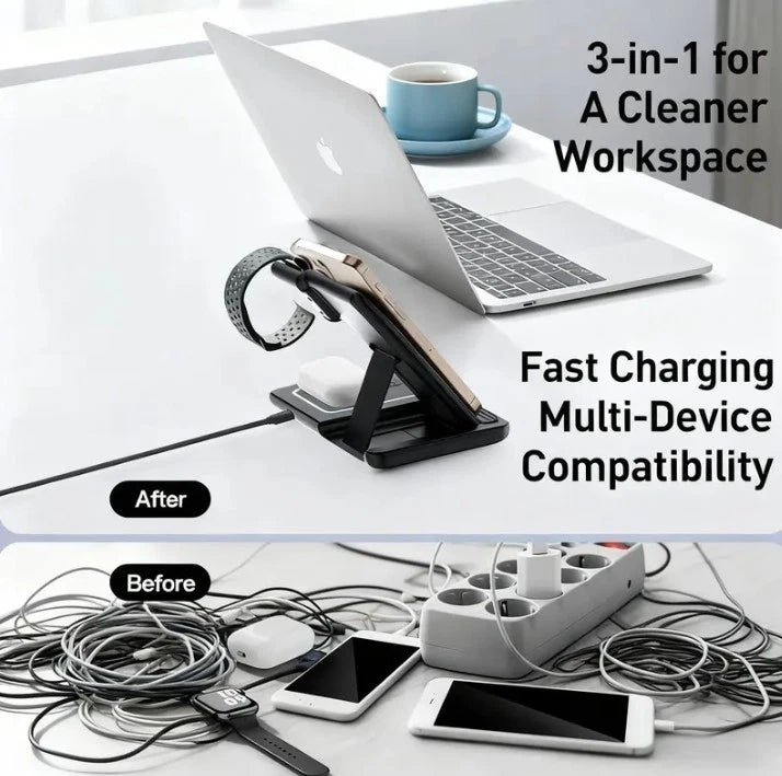 Foldable Wireless Charging Station Charger for Smartphone iPhone 11-17 & watch